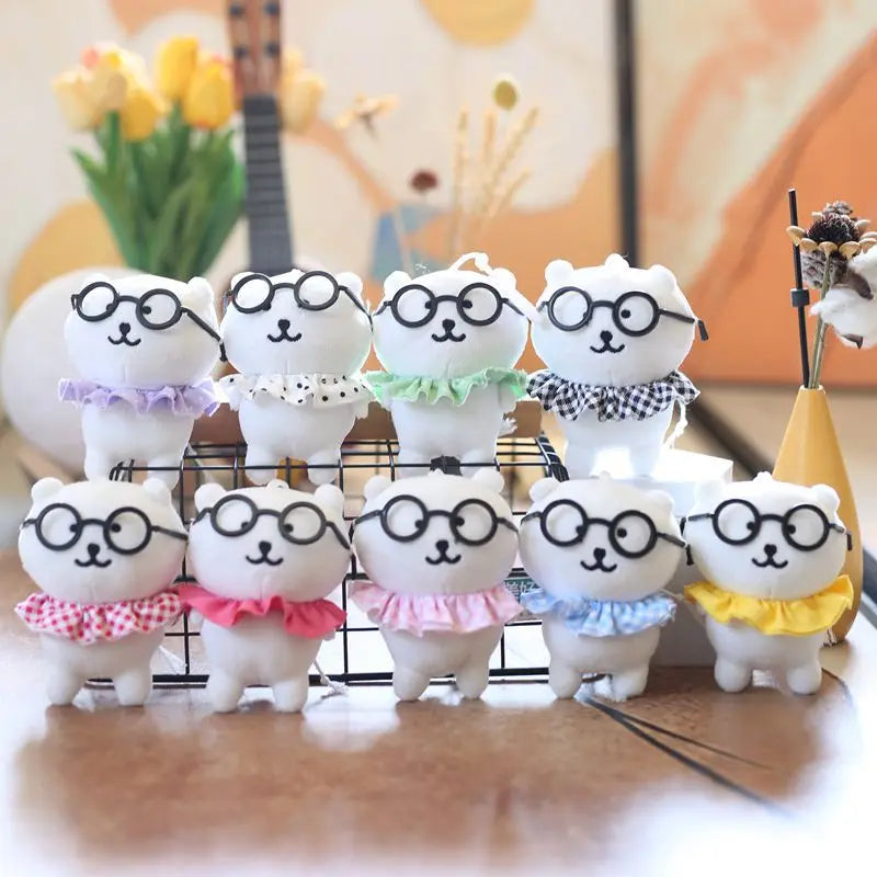 Cartoon Plush Glasses Mini Teddy Bear Keychain Stuffed Animal Toys Peluches Doll Keyring Plushie Cute Cool Plush Bear Key Chains