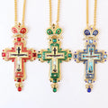 Latest New Orthodox Gold Alloy Jesus Crucifix Icon With Blue Enamel & Diamond Pectoral Cross Necklace