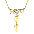 Customized Stainless Steel Heart and Engraved Baby Foot Pendant Name Necklace for Mother's Day Gift