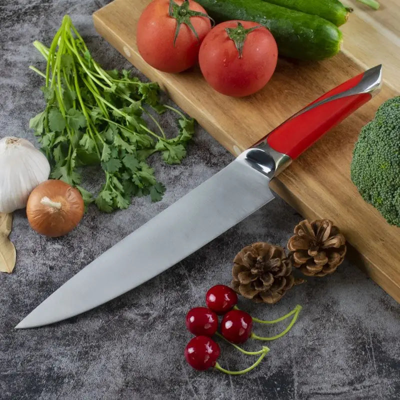 8 Inch 3Cr13 Stainless Steel Hammered Pattern Chef Knife with High-Polish Finish Ergonomic ABS Handle Ambidextrous Design