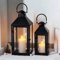 Set of 2 Vintage Metal Black Candle Holder with Tempered Glass for Events Wedding