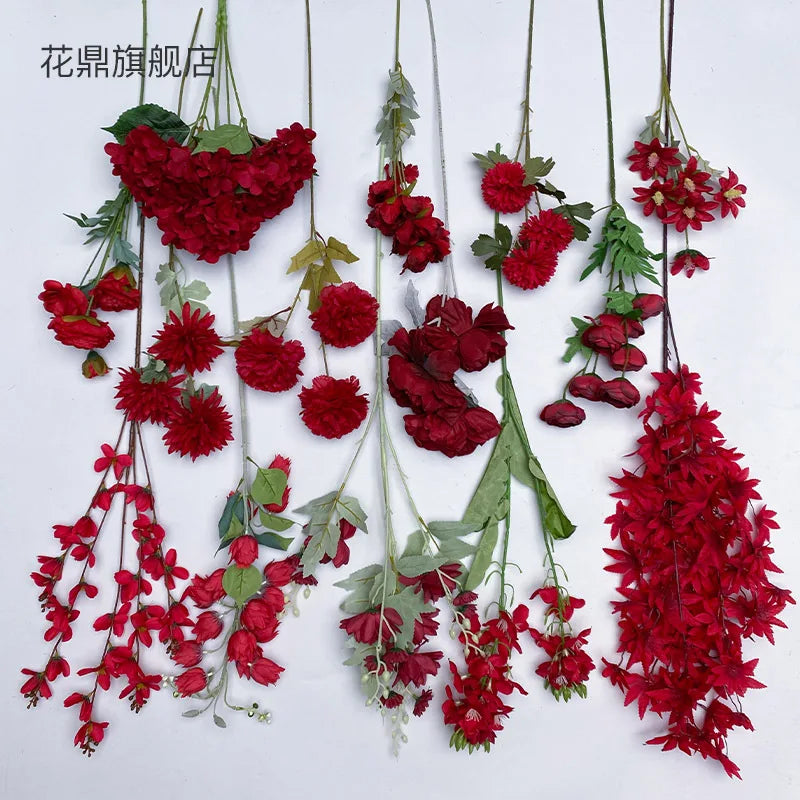 D-FA001 Peony Daisy Dalia Hydragea Rose Artificial Red Flowers Arrangements for Home Wedding