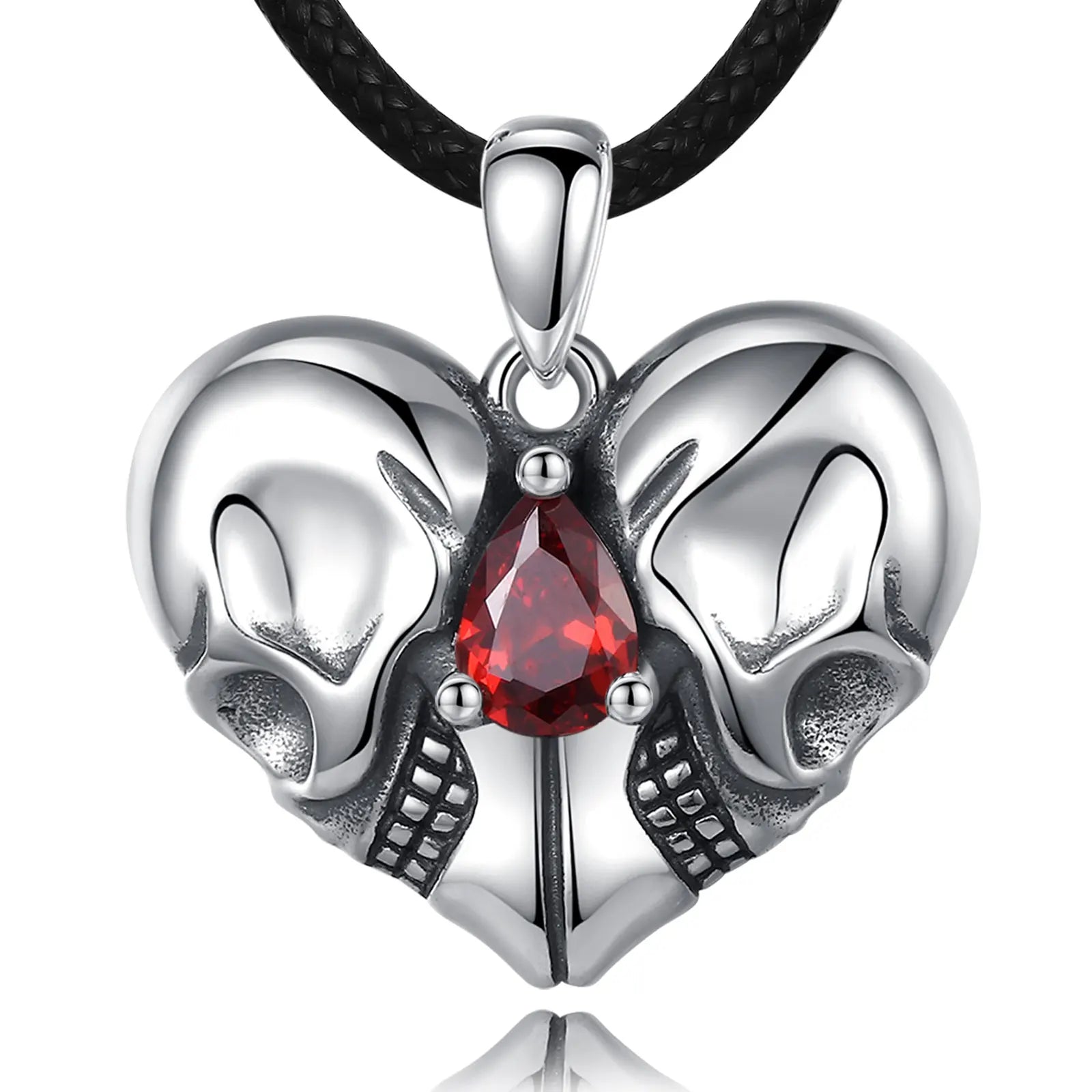 Merryshine 925 Sterling Silver CZ Vampire Skeleton Couple Two Skull Pendant Necklace