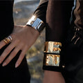 Fashion Simple Concave Convex Hammer Pattern Wide Face Bracelet Exaggerated Personality Stainless Steel Bracelet Fashion Jewelry