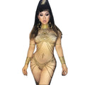 Sexy Nude Stretch Skinny Gold Crystal Rompers Women Egypt Showgirl Dance One Piece Jumpsuit Nightclub Prom Jumpsuits Playsuits