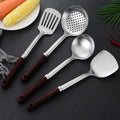 Stainless Steel Kitchenware Set with Wooden Handle Soup Spoon Strainer Spatula Tableware Household Metal Utensils