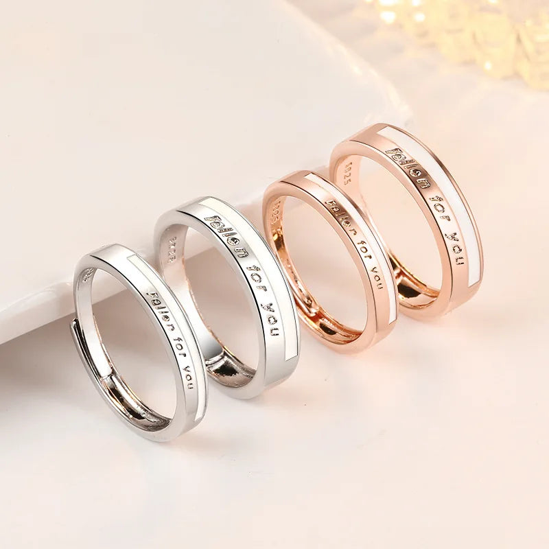 BASQUESUN Factory Wholesale Falling in love with You Couple Drip Glue Couple's love Token Copper Carved Letters Couple's Ring