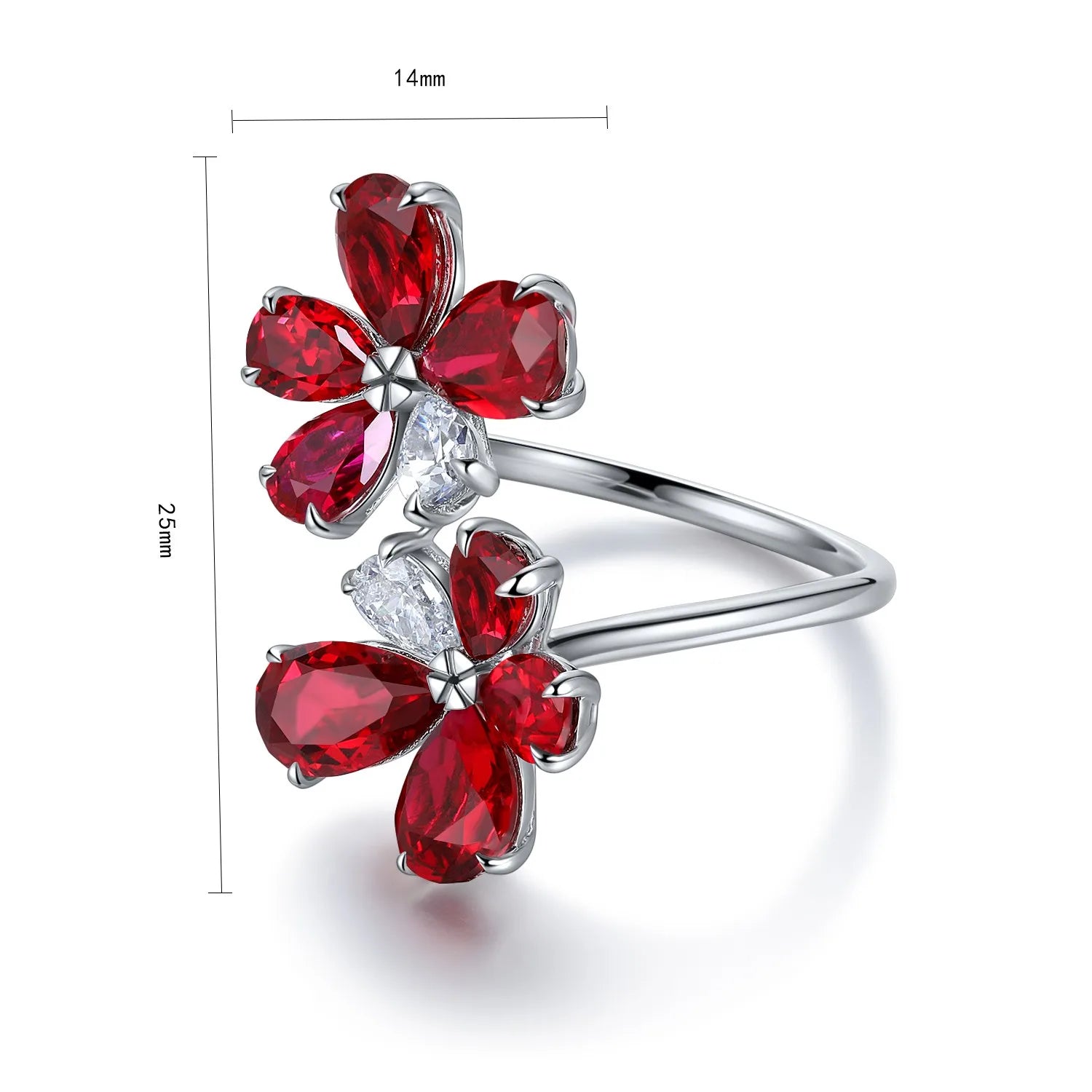 Fashion Boutique Jewellery 925 Sterling Silver Pear Cut Lab Grown Ruby Gemstone Ring Beautiful Flower Design Women's Ring