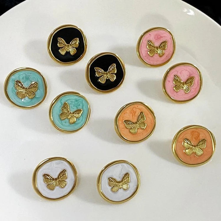 MC327 Wholesale Stainless Steel Earrings Cute Stud Colorful Enamel Butterfly French Vintage Ladies Fashion Earrings for Party