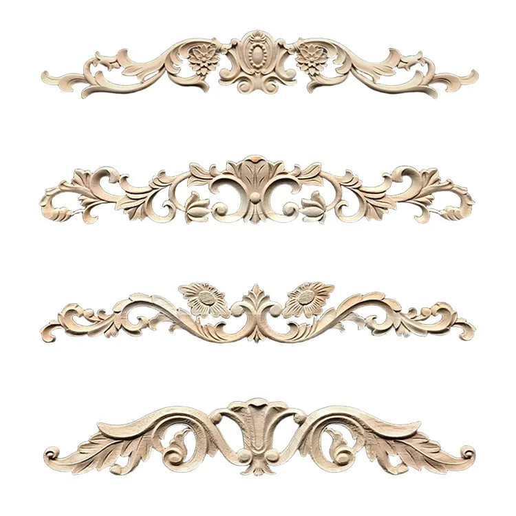 Antique Wooden Mouldings for Furniture Decorative Flower Carving Figurine Craft for Kitchen Living Room Bedroom Cabinet Door