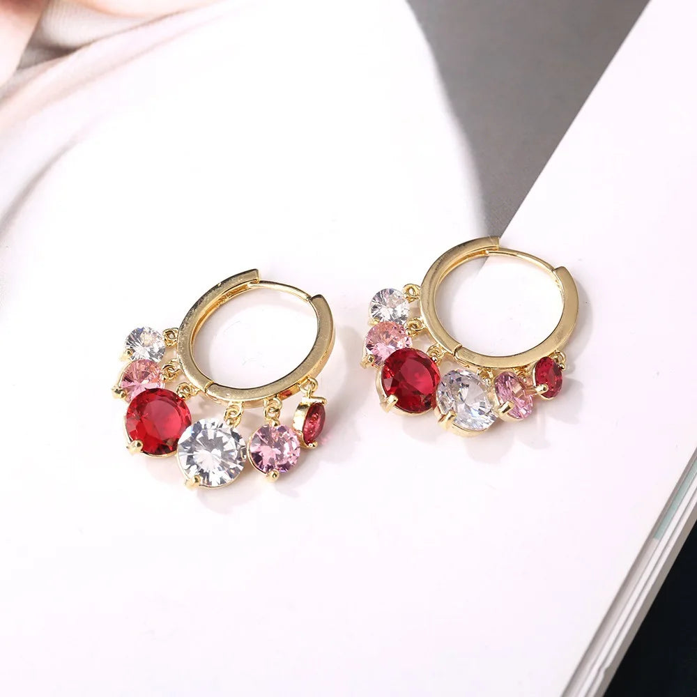2021 Wholesale Copper Color Crystal Gemstone Hoop Earrings