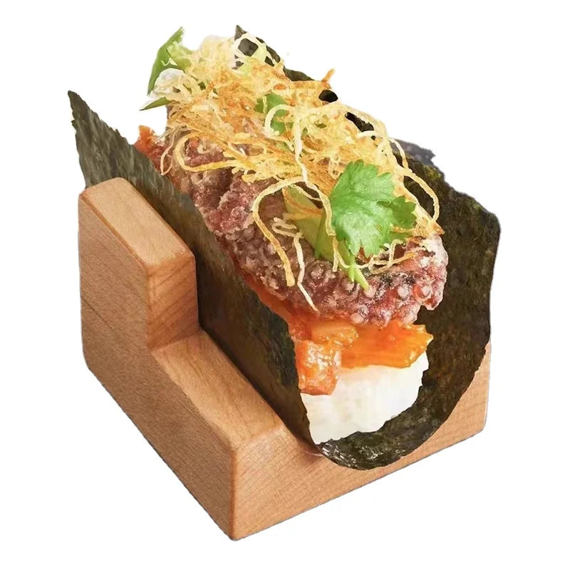 Customized logo Sushi Taco Wooden Holder Temaki Roll Holders Wood Stand