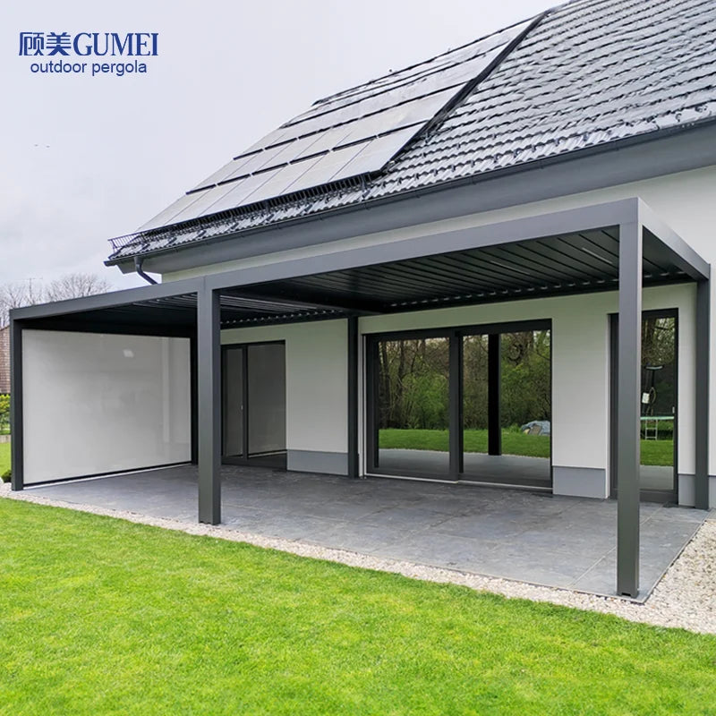Customized Modern Outdoor Waterproof Louvered Pavilion Pergola Electric Opening Louver Roof  Adjustable Gazebo