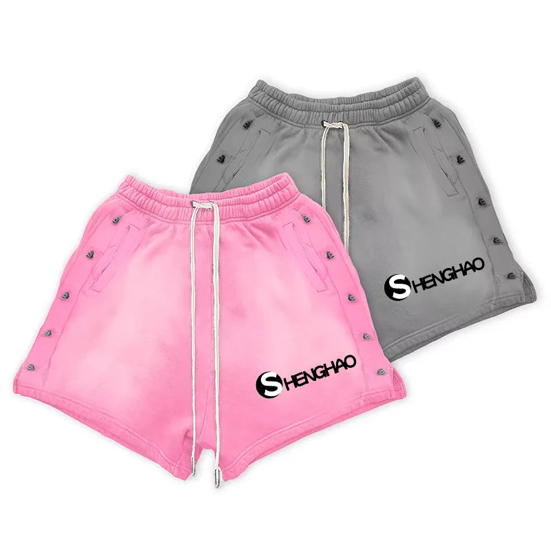 Summer Vintage Cotton Unisex Jogger Shorts Men Fitness Running Shorts Custom French Terry Raw Hem Edge Acid Wash Sweat Shorts