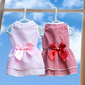 Wholesale Luxury Spring Summer Cute Pink Plaid Bowtie Wedding Princess Dog Dress Clothing