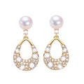Wholesale Natural Freshwater Pearl Stud Earrings with Zircon Drop Women's Jewelry
