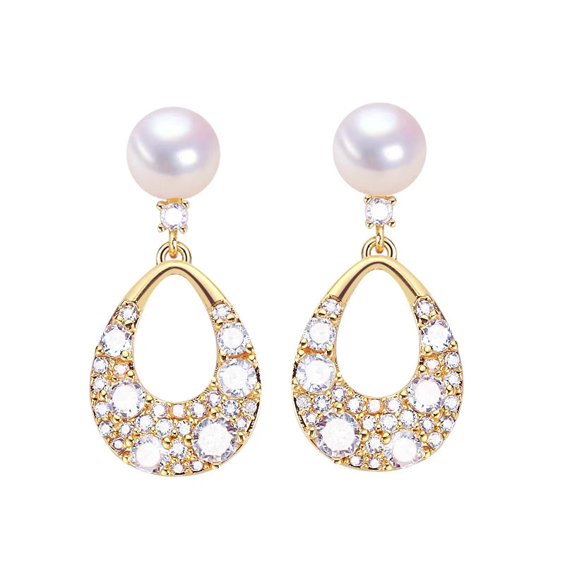 Wholesale Natural Freshwater Pearl Stud Earrings with Zircon Drop Women's Jewelry
