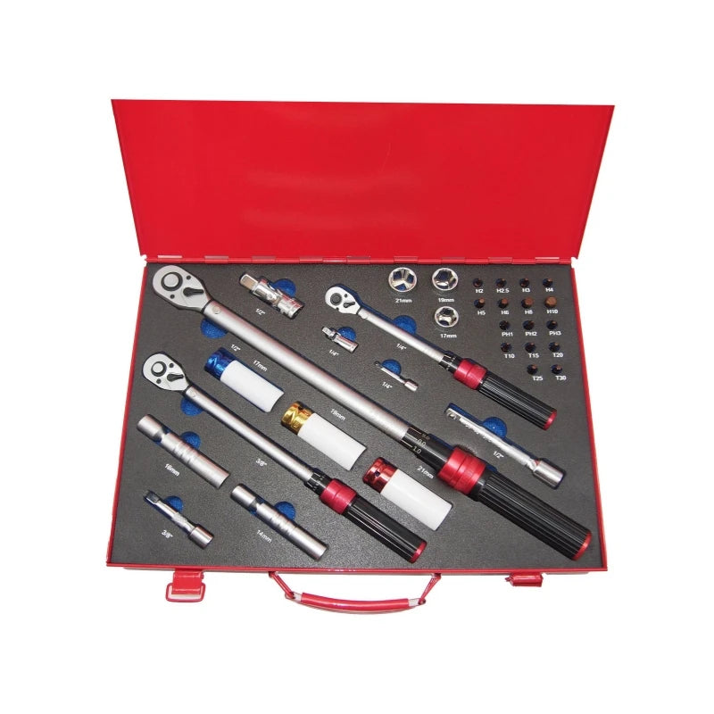 Super Complete Tool Set 33PCS 1/4 3/8 1/2 Torque Wrench Set with Bit Sockets Spark Plug Socket for Car Bike Motor Maintenance
