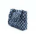 Women's Cowboy Fabric Handbag Blue Checkerboard Jean Tote Bag Blue Denim Tassel Square Grid Leisure Bag for Outside Daily Use