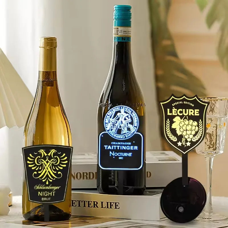 Custom Led Champagne Label EL Wine Bottle Label Luminous Adhesive Sticker Led Waterproof Wine EL Bottle Label