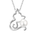 YH JEWELLERY Fine Jewelry 925 Sterling Silver Rhodium Plated Zircon Freshwater Pearl Cat Pendant Necklace for Women