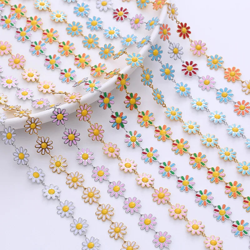 Fashion Colorful Small Sunflower Ladies Classic 14K Gold Plated Stainless Steel Link Chain Necklace Daisy Engagement Wedding