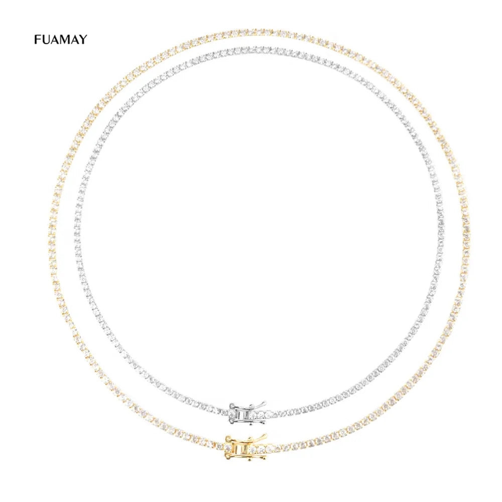 FUAMAY Fashion Brand Dainty Necklace Fashion Wholesale 2MM CZ Tennis Choker Necklaces for Woman and Girls