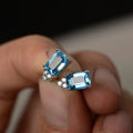 Huitan Sea Blue Crystal Earrings Jewelry Bridal Bling CZ Silver Plated Full Diamond Rectangle Shape Earings Stud for Women