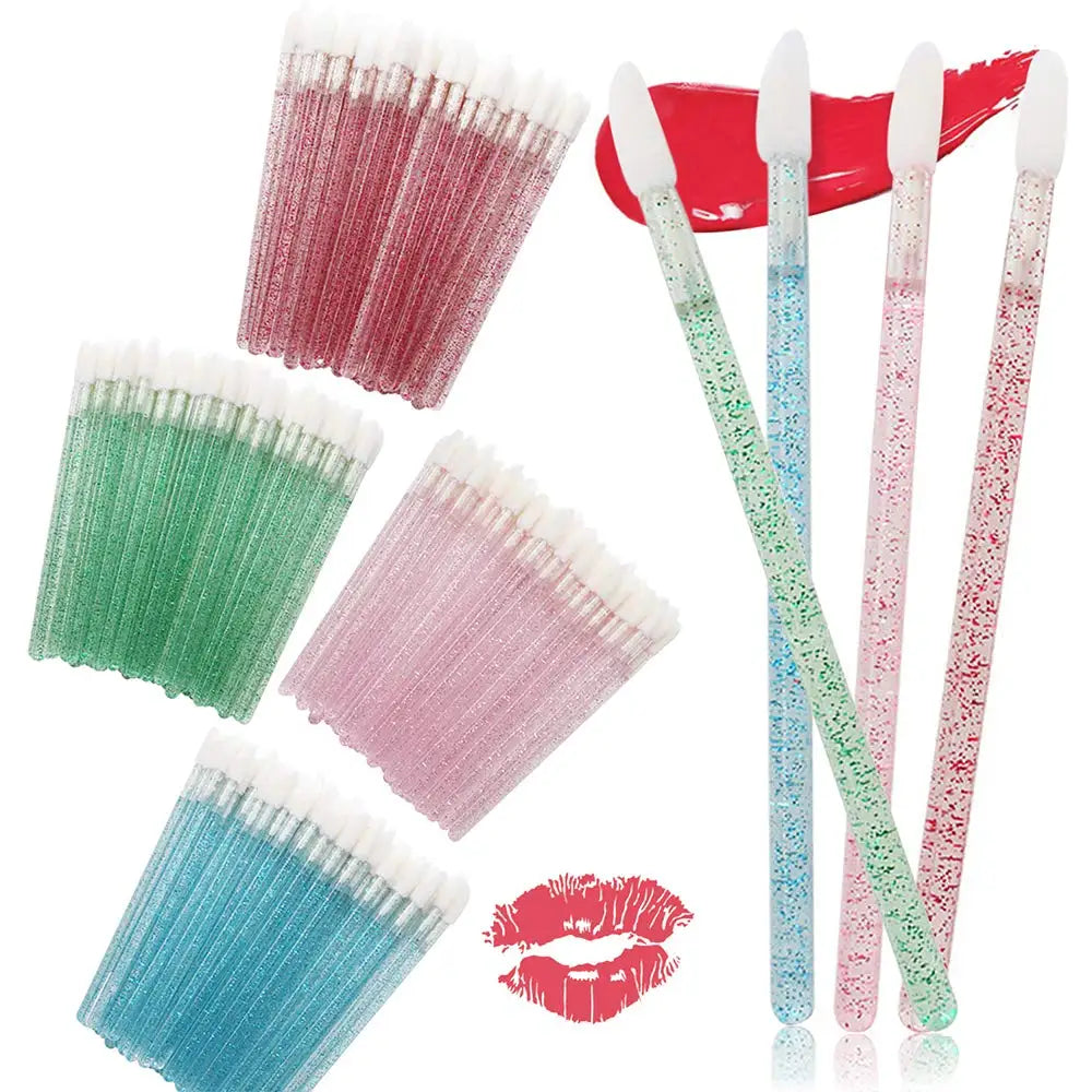 Top Quality 50pcs Diamond Handle Mascara Wands for Make up Disposable Crystal Lip Gloss Brushes Eyelash Extension Tools