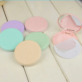 Wholesale Fun Candy Color Cookie Shaped Round Folding Mirror Handheld Vanity Mirror Plastic Mini Comb With Mirror Makeup