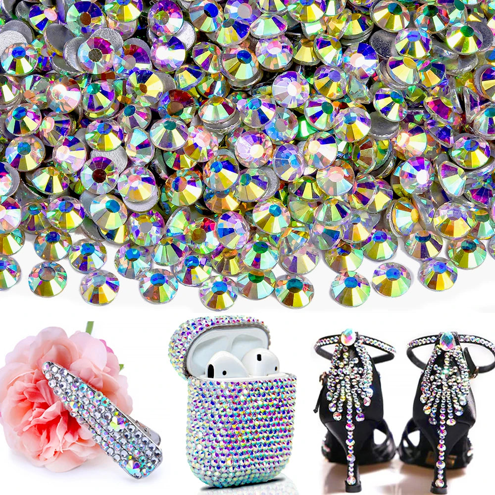 OLeeya Non Hotfix Rhinestones SS3-SS50 12 Cut Wholesale Glass Strass Crystal AB Flat Back Rhinestones  for Nails Decoration DIY
