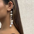 Luxury Shining Zircon Rhinestone Ear Clip Pearl Sequins Long Tassel Earring Non Pierce Earring Cuffs Elegant Jewelry for Women