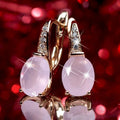 Huitan Beautiful Sweet Big Oval Pink Opal Romantic Hoop Earrings Girls Lady Gold Elegant Earrings Women