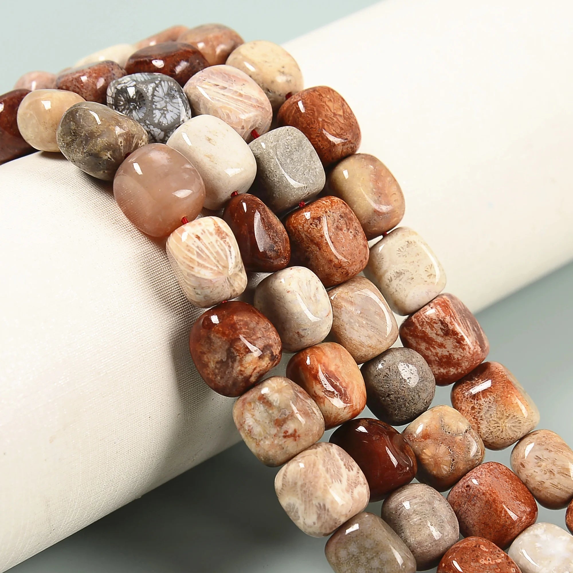 Real Rectangle Cuboid Shape Bead Natural Multi-color Coral Fossil Stone Beads for Jewelry Necklace Making 8x10-8x12mm