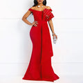 New Arrival Lace Slash Neck Composite Front Neck Handmade Ruffle Nail Beaded Luxury Evening Dresses Party Dress
