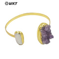 WT-B582 WKT Beautiful and Attractive Gold Electroplated Open Size Cuff Bangle Women Exquisite Natural Gemstone Amethyst  Bangle