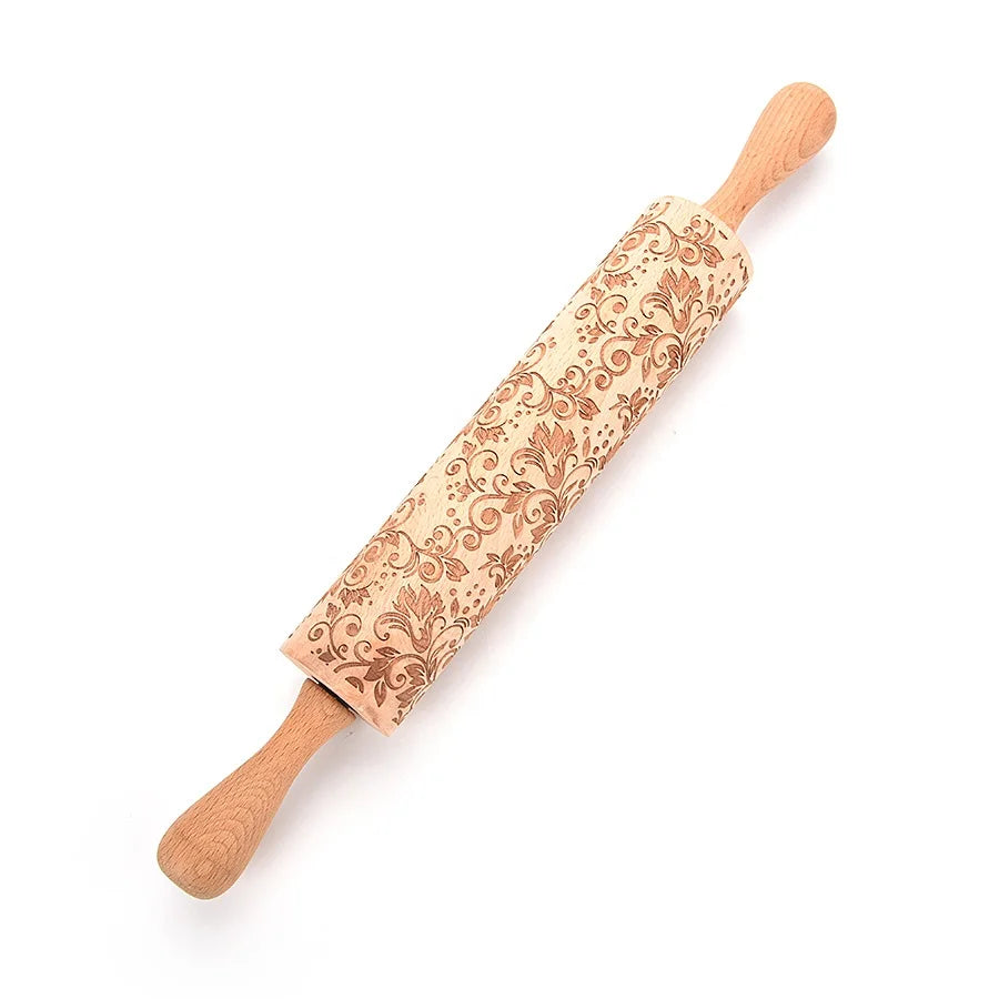 Large Size Beech Wood Embossed Rolling Pin Custom Design French Christmas Food Grade Rolling Pins & Pastry Boards