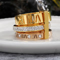 Hollow Two Tone Micro Diamond Roman Alphabet Ring for Women