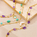 Marine Style Stainless Steel Double Layer  Beach Anklet 18k Gold Plated Natural Stone Chain Anklet for Women