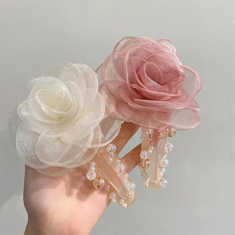 New Design Women Large Korean Flower Pearl Sweet Hair Clips Simple Fashion Hair Claw for Girls Hair Accessories