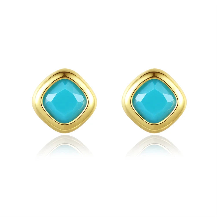 Hot Sale 925 Sterling Silver Square Shape Zircon Diamond Stud Earrings 18k Gold Women Fashion Gemstone Stud Earrings