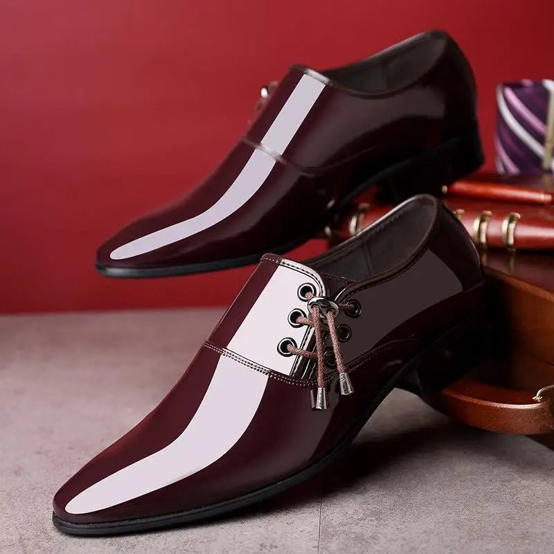 Men's Casual Leather Shoes Fashion Versatile Leather Shoes Formal Business Men's Shoes Pointed Toe Bright Leather Office