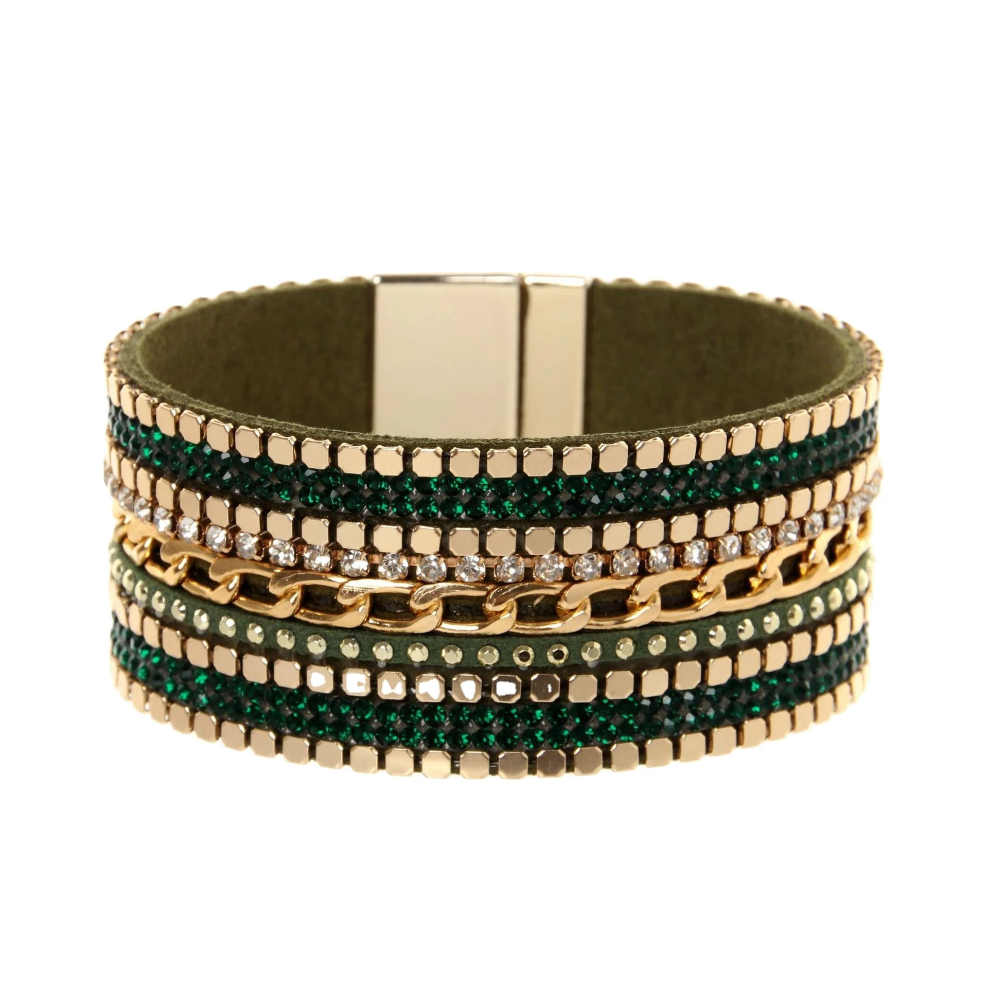Fashion Bohemia Wide Side Bracelet Ethnic Style Chain Luxury Diamond Bracelet Custom Leather Charm Bracelet for Woman