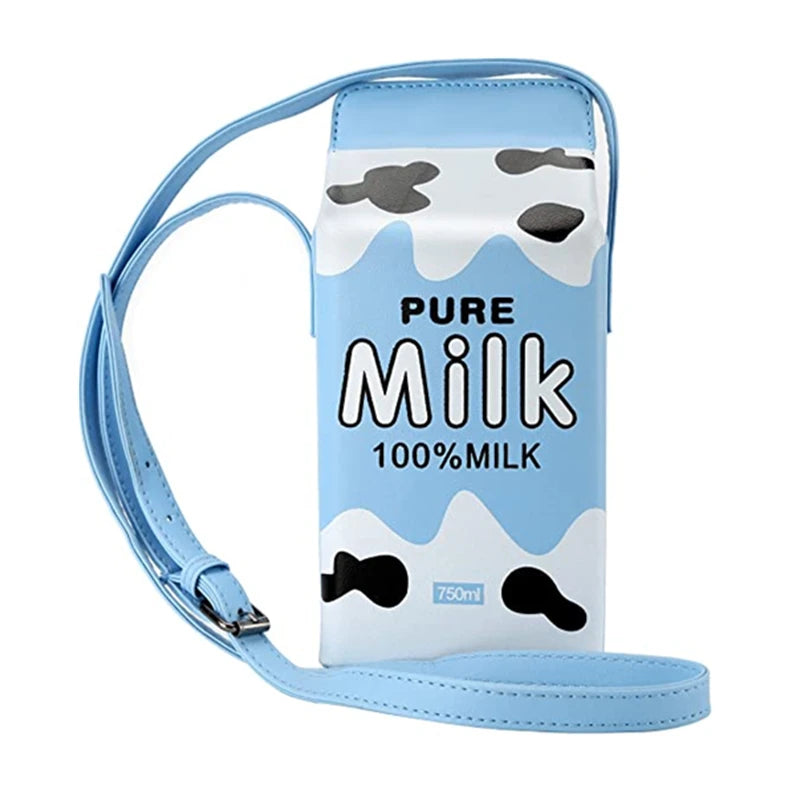 Lady Style Chocolate Milk Box Phone Wallet Fruit Pattern Crossbody Bags Women Girls Leather Cell Phone Case