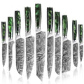 Chef Knife Green Resin Handle Kitchen Knife Cleaver Laser Damascus Pattern 5cr15 Stainless Steel Modern 1~10 Pcs Set Color Box