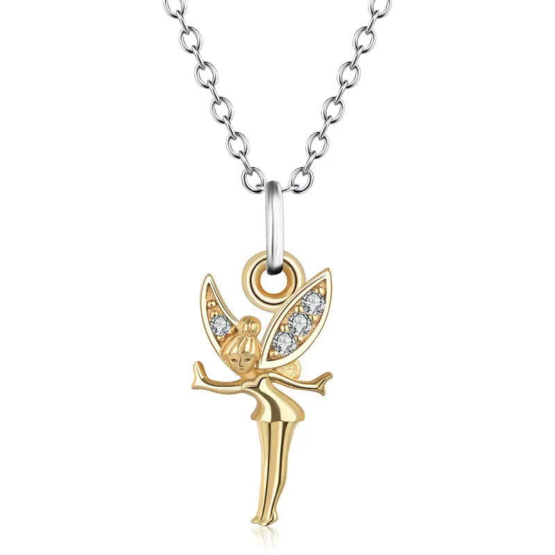 Gold Plated 925 Sterling Silver Fairy Pendant Necklace for Women