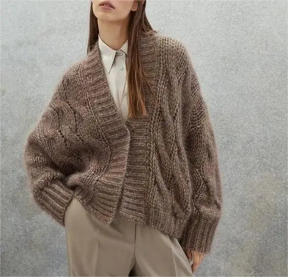 Manufacturer Custom Made Women's Chunky Cable Knit Oversized Cardigan Autumn Winter 2026 Mohair Cardigan Sweater Women