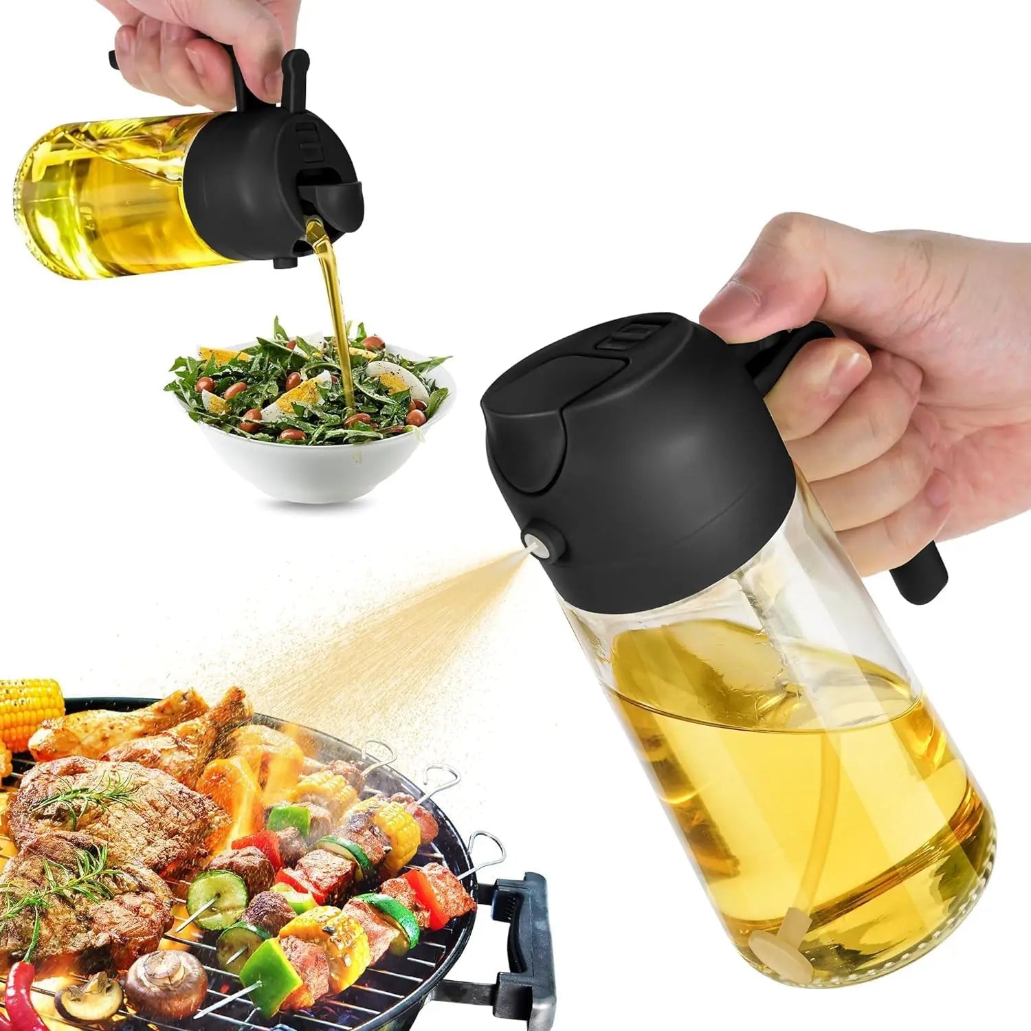 Best Seller 2 in 1 Oil Dispenser and Oil Sprayer 16oz Glass Cooking Oil Sprayer for Salad Fry and BBQ