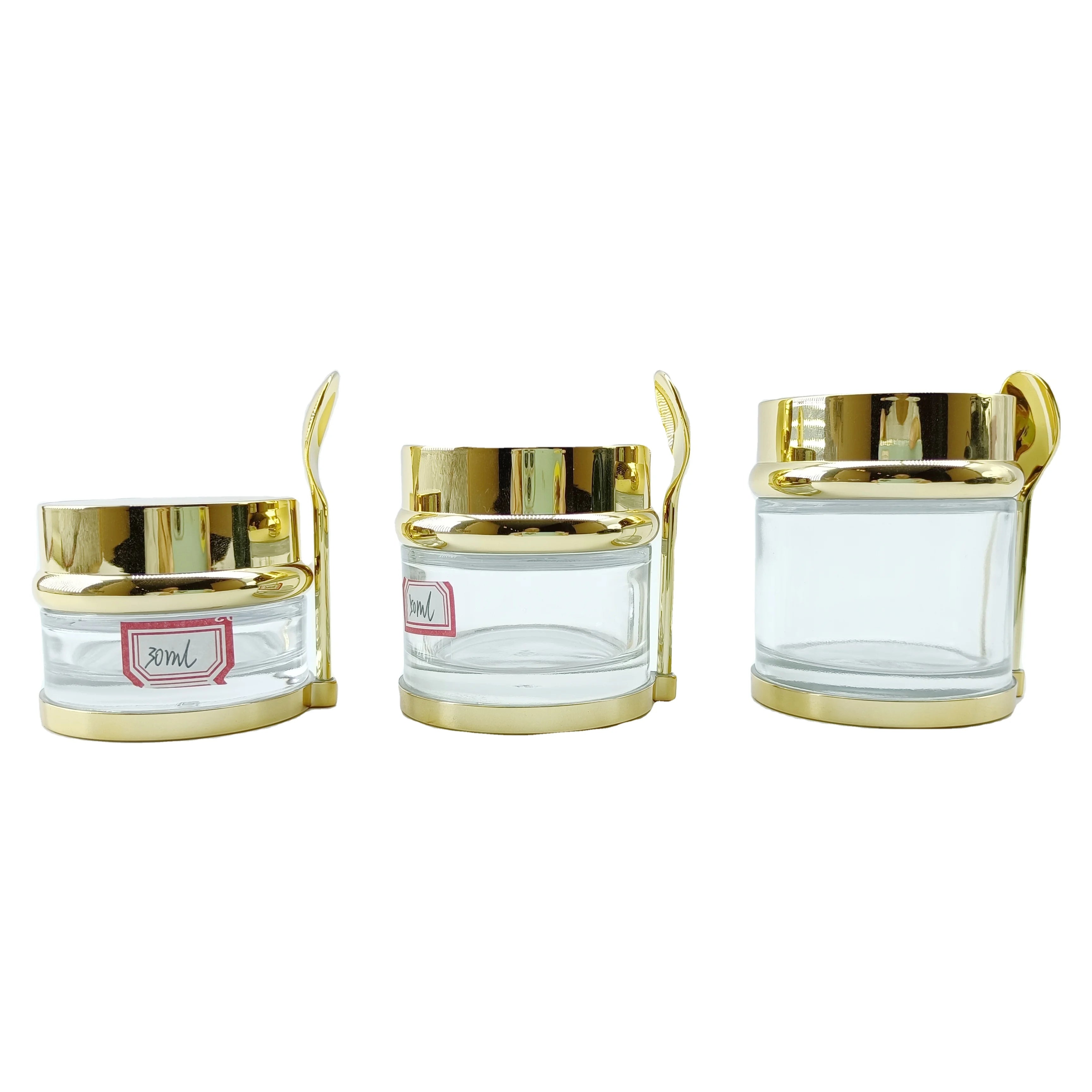 Luxury 30g 50g 80g Skincare Body Packaging Empty Container White Frosted Cosmetic Glass Cream Jar With Golden Lid