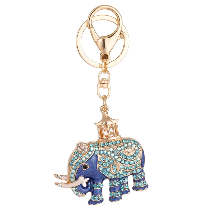 2024 New Arrivals Southeast Asia Enamel Lucky Elephant Key Chain Pink Blue Rhinestone Elephant Keychain for Lady